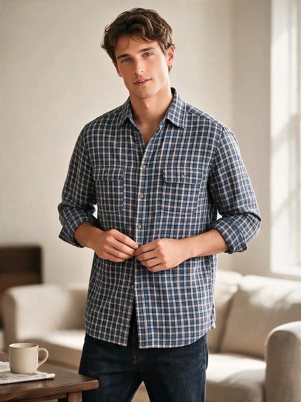 Goodfellow & Co Plaid Button Down NWT in Blue, White & Orange Size Medium Big &